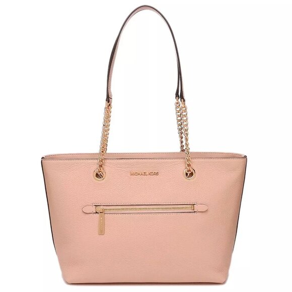 S Michael Kors Medium Front Zip Chain Tote Buff Leather 35F2GTTT2L NWT $448 - Picture 1 of 15